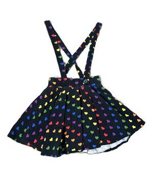 BodyRage Rainbow Heart Kidcore Skirt w Suspenders S